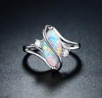 18K White Gold Fire Opal Ring with Zirconia