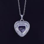 Amethyst & White Sapphire Heart Pendant Necklace Silver