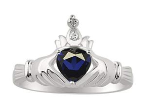 White Gold Claddagh Ring with Sapphire and Diamonds