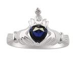 White Gold Claddagh Ring with Sapphire and Diamonds
