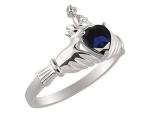 White Gold Claddagh Ring with Sapphire and Diamonds