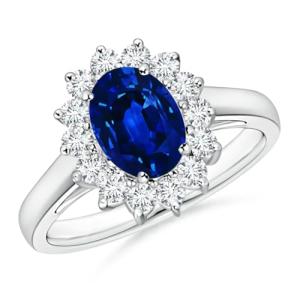 Blue Sapphire Halo Ring in 14K White Gold