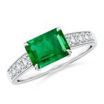 Emerald East West Ring in 14K White Gold