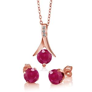 Red Ruby and Diamond Rose Gold Jewelry Set