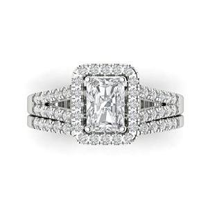 Stunning 2pc Emerald Cut Wedding Ring Set