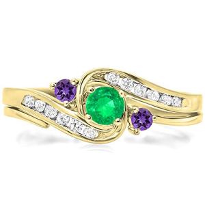 Emerald, Amethyst & Diamond Wedding Ring Set
