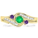 Emerald, Amethyst & Diamond Wedding Ring Set