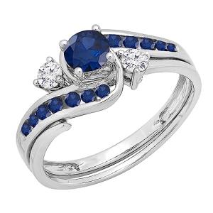 Blue Sapphire and Diamond Swirl Engagement Ring Set