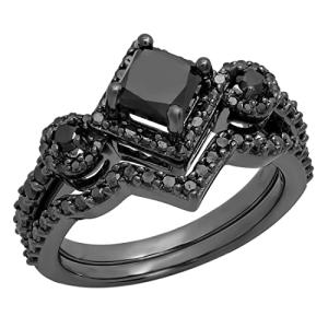 Black Diamond Chevron Wedding Ring Set for Women