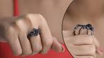Black Diamond Chevron Wedding Ring Set for Women