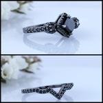 Black Diamond Chevron Wedding Ring Set for Women