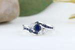 Blue Sapphire and Diamond Swirl Engagement Ring Set