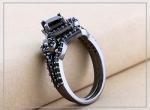 Black Diamond Chevron Wedding Ring Set for Women