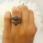 Black Diamond Chevron Wedding Ring Set for Women