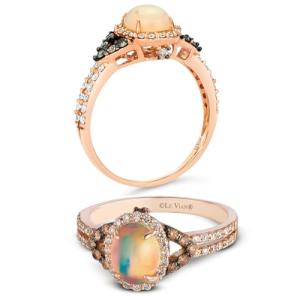 Rose Gold Split Shank Opal and Diamond Halo Ring