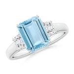 3 Ct Aquamarine & Diamond Three Stone Ring