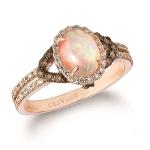 Rose Gold Split Shank Opal and Diamond Halo Ring