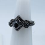 Black Diamond Chevron Wedding Ring Set for Women
