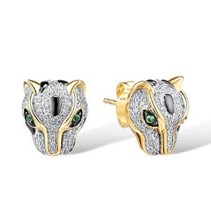 10K Yellow Gold Panther Earrings with Green Garnet
