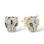 10K Yellow Gold Panther Earrings with Green Garnet