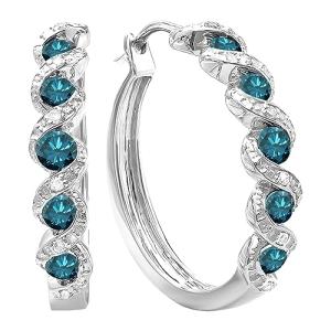 Blue and White Diamond Twisted Hoop Earrings
