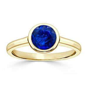18K Yellow Gold Blue Sapphire Solitaire Ring Size 6