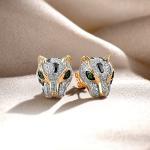 10K Yellow Gold Panther Earrings with Green Garnet