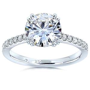 Moissanite and Lab Diamond Engagement Ring in White Gold