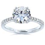 Moissanite and Lab Diamond Engagement Ring in White Gold