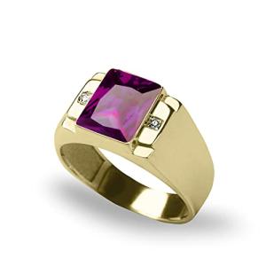 Men's 14K Gold Ring with Purple Amethyst and Diamonds