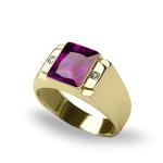Men's 14K Gold Ring with Purple Amethyst and Diamonds