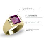 Men's 14K Gold Ring with Purple Amethyst and Diamonds