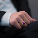 Men's 14K Gold Ring with Purple Amethyst and Diamonds