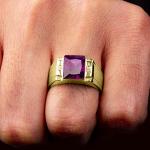 Men's 14K Gold Ring with Purple Amethyst and Diamonds