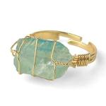 COLORFUL BLING Raw Healing Crystal Natural Stone Ring Statement Copper Wire Wrapped Irregular Crystal Gemstone Adjustalble Ring Jewelry for Women Girls - Green Fluorite