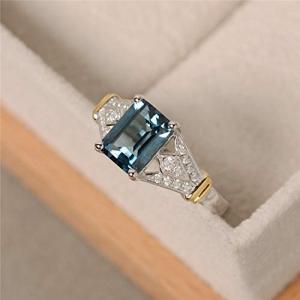 Metmejiao Vintage Women Aquamarine Gemstone 14k White Gold Filled Wedding Bridal Band Ring (10)