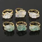 COLORFUL BLING Raw Healing Crystal Natural Stone Ring Statement Copper Wire Wrapped Irregular Crystal Gemstone Adjustalble Ring Jewelry for Women Girls - Green Fluorite