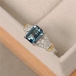 Metmejiao Vintage Women Aquamarine Gemstone 14k White Gold Filled Wedding Bridal Band Ring (10)