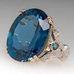Koguxuix 18k Gold Peacock Blue Topaz Oval Diamond CZ Crystal Gemstone Ring Aquamarine Gemstone Wedding Bridal Band Ring for Women (6)
