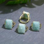 Amazonite Ring, Natural Blue Gemstone Rings for Women, Adjustable Gold Ring for Amazonite Jewelry, Rectangle Healing Crystal Ring Jewelry Gift