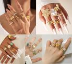 Mixcbe 30 Pcs Gold Crystal Stacks Ring Sets for Women Chunky Gemstone Knuckle Rings Boho Flower Statement Joint Finger Rings Pack for Jewelry Gift