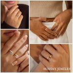 Honsny Gold Birthstone Rings for Women Non Tarnish 14K Gold Plated Adjustable Emerald Ring Cubic Zirconia Gemstone Promise Ring for Her Engagement Personalized Waterproof Jewelry Gifts for Birthday