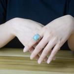 Amazonite Ring, Natural Blue Gemstone Rings for Women, Adjustable Gold Ring for Amazonite Jewelry, Rectangle Healing Crystal Ring Jewelry Gift