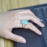 Amazonite Ring, Natural Blue Gemstone Rings for Women, Adjustable Gold Ring for Amazonite Jewelry, Rectangle Healing Crystal Ring Jewelry Gift
