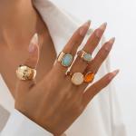 YNZGYBY Gold Rings for Women Non Tarnish Unique Chunky Gem Stone Stackable Knuckle Ring Set Vintage Funky Stack Open Jewelry Rave Rock Accessories Pack
