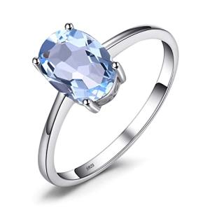 JewelryPalace Class Natural Gemstone Blue Topaz Birthstone Solitaire Engagement Rings for Women, Anniversary 14K Gold Plated 925 Sterling Silver Promise Rings for Her Size 7