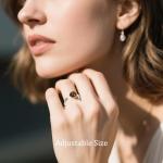 Teppdfann Tigers Eye Ring for Women - 14K Gold Plated Natural Gemstone Adjustable Open Ring, Double Brown Ring for Gift