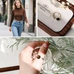 Teppdfann Tigers Eye Ring for Women - 14K Gold Plated Natural Gemstone Adjustable Open Ring, Double Brown Ring for Gift
