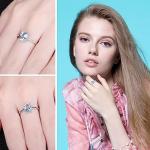 JewelryPalace Class Natural Gemstone Blue Topaz Birthstone Solitaire Engagement Rings for Women, Anniversary 14K Gold Plated 925 Sterling Silver Promise Rings for Her Size 7