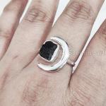 Natural Black Tourmaline Ring, Rough Tourmaline Crescent Moon Adjustable Ring, October, 925 Sterling Silver, Womens Ring, Christmas, Handmade, Statement Jewelry, Raw Gemstone Jewelry (9)